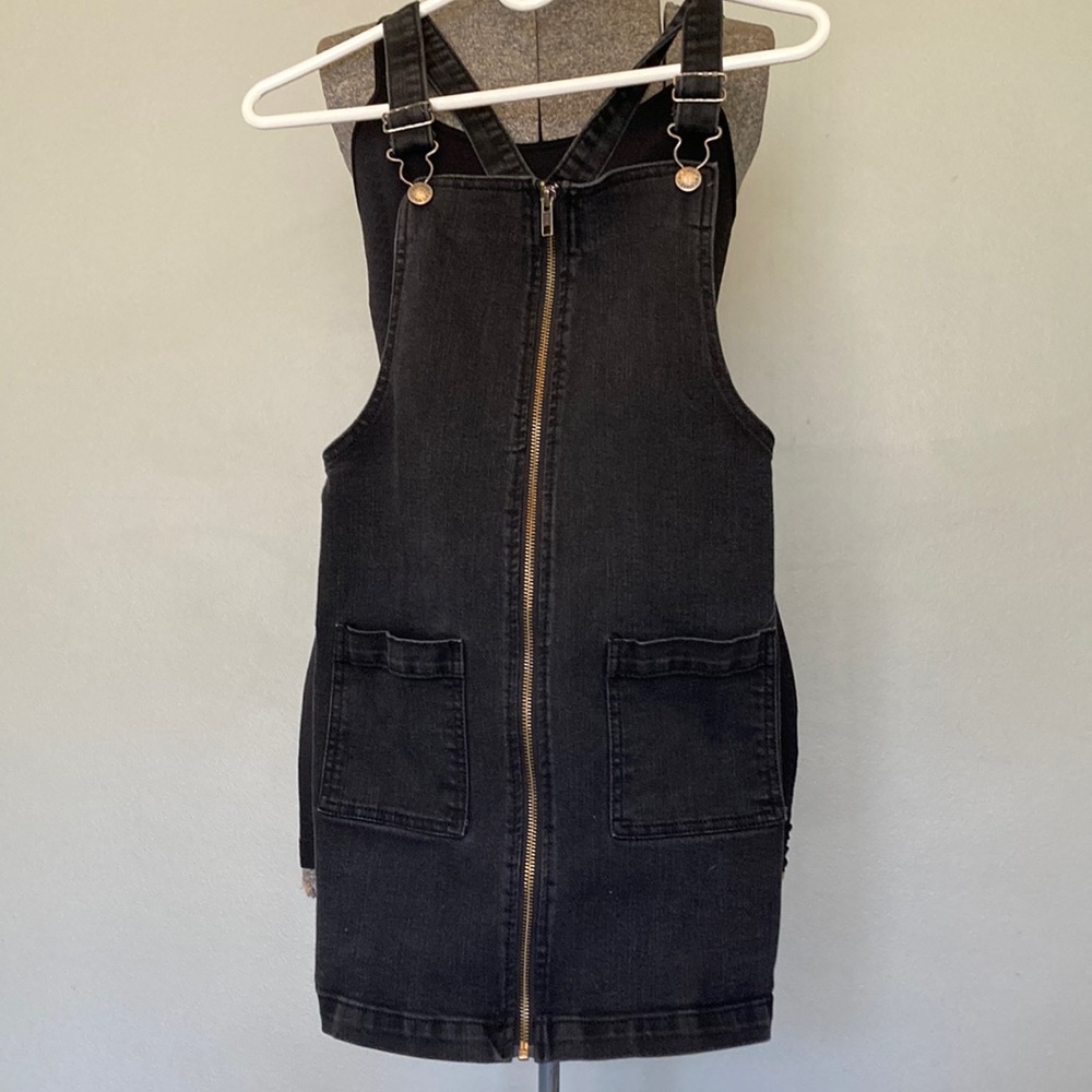 Girls Art Class Black denim zip front overall jumper Size L 10/12